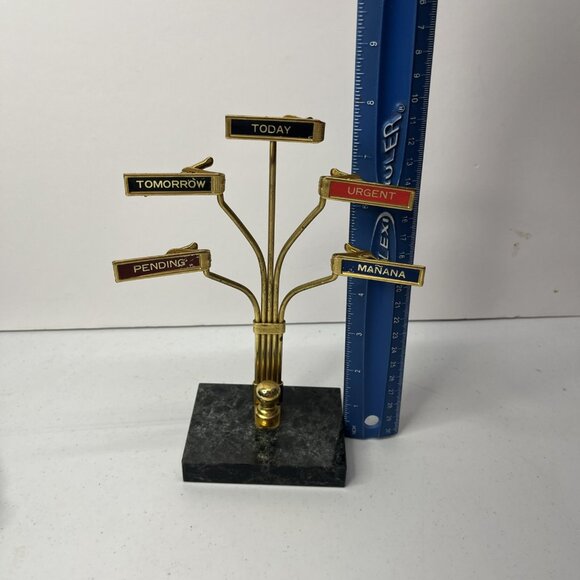 Vintage Brass Desktop Organizer Desk Memo Tree Note Clip Display MCM Marble Base - Picture 14 of 14